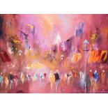 Carol Ann Waldron - TOGETHER IN THE CITY - Oil on Board - 12 x 16 inches - Signed