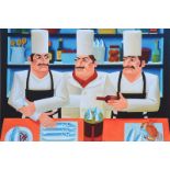 Graham Knuttel - THREE CHEFS - Coloured Print - 5 x 7 inches - Signed Verso