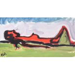 Rachel Grainger Hunt - RED NUDE - Acrylic on Board - 7 x 12 inches - Signed in Monogram