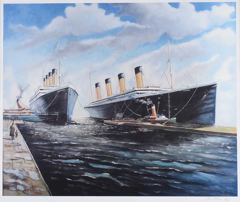 Jon O'Hara - TITANIC & THE OLYMPIC - Limited Edition Coloured Print (2/800) - 16 x 19 inches -