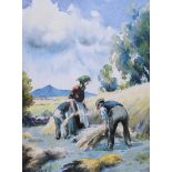 Charles McAuley - COLLECTING HAY - Coloured Print - 8 x 6 inches - Unsigned