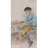 William Conor, RHA RUA - PLAYING STREET GAMES - Wax Crayon on Paper - 9 x 5 inches - Signed