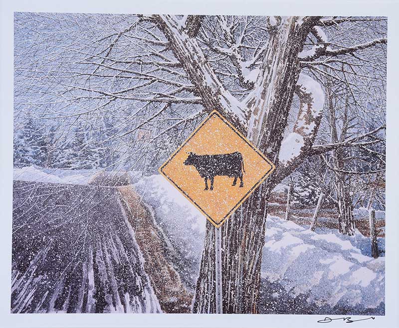 Dwight Baird - COW CROSSING - Coloured Lithograph - 8 x 10 inches - Signed