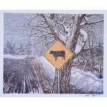 Dwight Baird - COW CROSSING - Coloured Lithograph - 8 x 10 inches - Signed