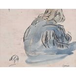 William Conor, RHA RUA - SEATED CHILD - Pen & Ink Drawing with Watercolour Wash - 5 x 6 inches -