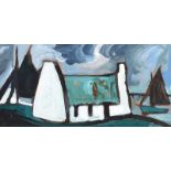 J.P. Rooney - IRISH FISHING COTTAGE - Oil on Board - 8 x 16 inches - Signed