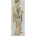 William Conor, RHA RUA - ENJOYING THE PIPE - Watercolour Drawing - 9.5 x 3.5 inches - Signed