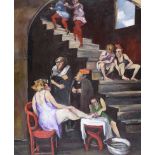 Continental School - SESSION OF PEDICURE - Oil on Board - 30 x 25 inches - Signed