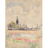 James Humbert Craig, RHA RUA - THE POPPY FIELD - Watercolour Drawing - 6 x 4 inches - Signed