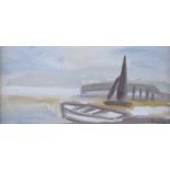 Markey Robinson - ROWING BOATS - Gouache on Board - 4 x 9 inches - Signed