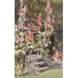 Mildred Anne Butler, RWS - HOLLYHOCKS, KILMURRY - Watercolour Drawing - 6.5 x 4 inches - Signed in