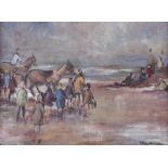 Gladys Maccabe, HRUA - ON THE BEACH - Oil on Board - 14 x 19 inches - Signed