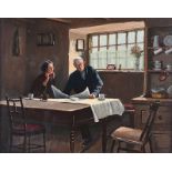 William Henry Burns - THE EVENING NEWS - Oil on Board - 12 x 14 inches - Signed