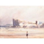 Andrew Nicholl, RHA - FIGURE ON THE SHORE - Watercolour Drawing - 7 x 10 inches - Unsigned