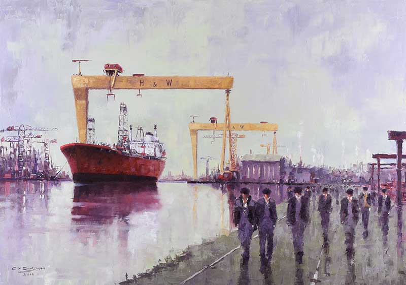 Colin H. Davidson - YARDMEN & SHIP NUMBER 1726 - Oil on Canvas - 27.5 x 39.5 inches - Signed