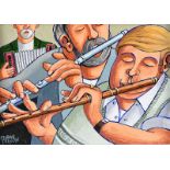 Cupar Pilson - TWO FLUTES & A SQUEEZE BOX - Acrylic on Board - 8 x 11 inches - Signed