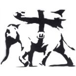 Banksy - ROCKET ELEPHANT - Black & White Print on Canvas - 8 x 9.5 inches - Unsigned