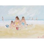 Marie Carroll - ON THE BEACH - Oil on Board - 10 x 13 inches - Signed