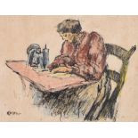 William Conor, RHA RUA - THE SEAMSTRESS - Pen & Ink Drawing with Wax Crayon - 6 x 7.5 inches -