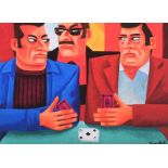 Graham Knuttel - THE CARD PLAYERS - Coloured Giclee Print - 5 x 7 inches - Signed Verso