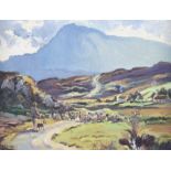 Anne Primrose Jury, HRUA - DRIVING SHEEP, MUCKISH - Oil on Canvas on Board - 11 x 15 inches - Signed