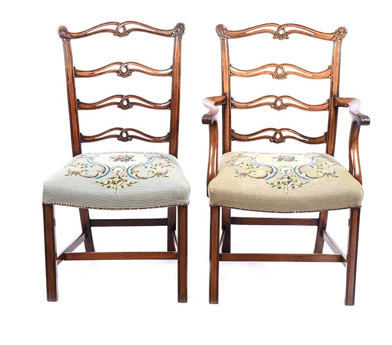 FINE SET OF EIGHT NINETEENTH CENTURY LADDER BACK DINING CHAIRS - Image 7 of 11