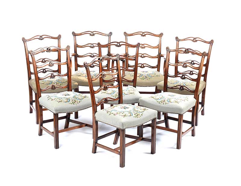 FINE SET OF EIGHT NINETEENTH CENTURY LADDER BACK DINING CHAIRS