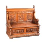 VICTORIAN CARVED OAK MONK'S BENCH