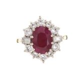 18CT GOLD RUBY AND DIAMOND CLUSTER RING