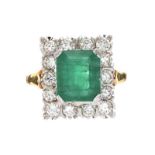 18CT GOLD EMERALD AND DIAMOND RING