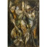 Eastern European School, mid-late 20th century- Two figures; gouache, charcoal and pencil;