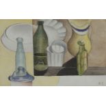 Attributed to Ivan Vasilievich Kliun, Russian 1873-1943- Composition with bottles; watercolour and