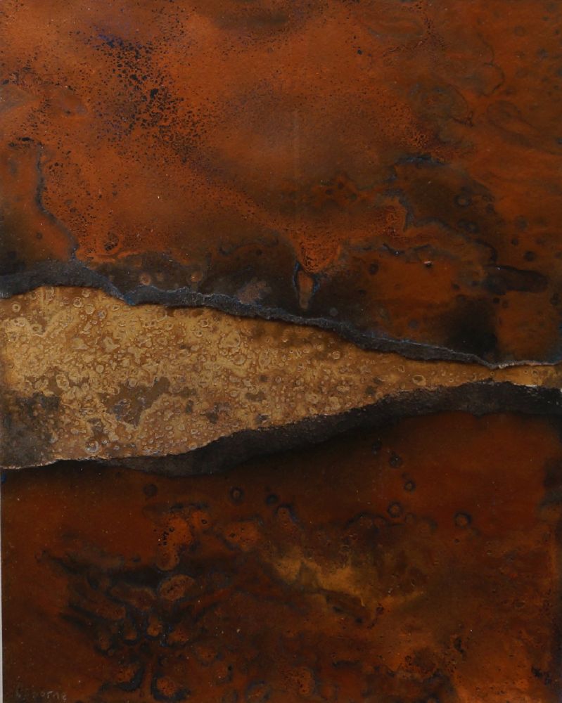 Bob Osborne, British b.1953- Untitled abstract composition; corroded metal paint on paper, signed '