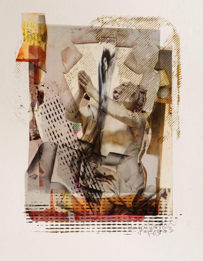 Inge Clayton FRSA, Austrian/British 1942-2010- Collage; mixed media on cardboard, signed and dated