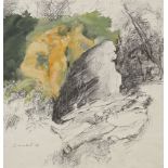 Ivan Schwebel, Israeli 1932-2011- Man lying down in undergrowth; mixed media, signed and dated 74 in