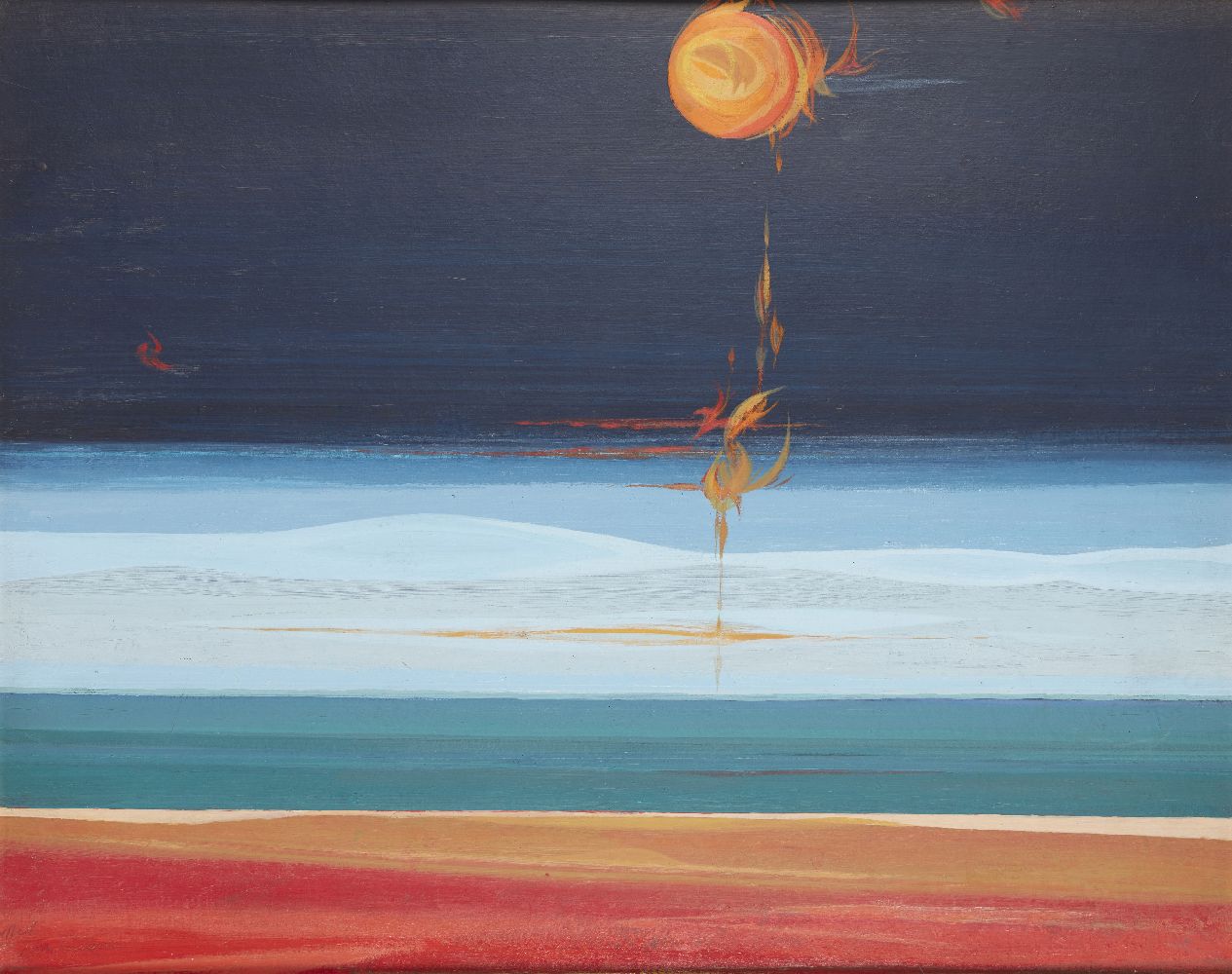 Nigel Lambourne, British 1919-1988- Untitled coastal landscape; mixed media on board, signed in