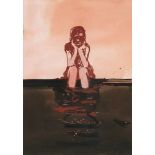 Lisa Wright, British b.1965- Child seated with legs in water; watercolour on paper, 17.7x12.5cm (