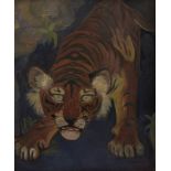 Orovida Pissarro, British 1893-1968- Tiger Emerges; oil on canvas, signed and dated 1945, 64x53cm (