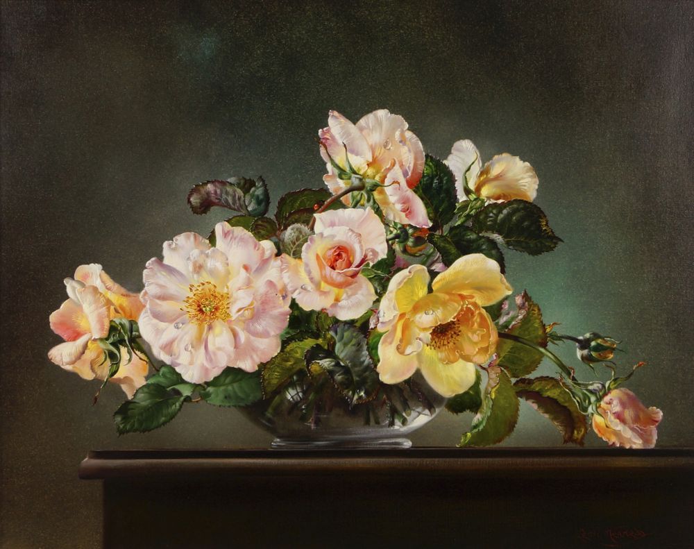 Cecil Kennedy, British, 1905-1997- Late summer roses; oil on canvas, signed, 40.6x51cm (ARR)