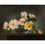 Cecil Kennedy, British, 1905-1997- Late summer roses; oil on canvas, signed, 40.6x51cm (ARR)