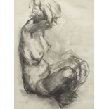 Henryk Gotlib, Polish/British 1890-1966- Seated nude with legs crossed; charcoal on paper, signed,