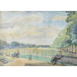 Leon Underwood, British 1890-1975- Park Scene; watercolour and pencil, signed and dated 39, 54.