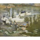 Charles Walter Simpson RI, British 1885-1971- The Duck Pond; gouache and watercolour on paper,