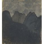 Simon-Albert Bussy, French/British 1870-1954- Gothic Mountains; black ink and wash with gouache (