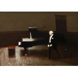 John Sergeant, British 1937-2010- Pianist walking towards a grand piano; oil on canvas, 40x50cm: