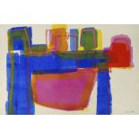 James Hull, British 1921-1990- Abstract composition; watercolour and coloured crayon, signed and