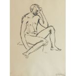 Keith Vaughan, British 1912-1977- Seated male nude and Figure in profile; pencil on paper, two