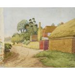 Attributed to Harry Epworth Allen, British 1894-1958- Farmhouse with country lane and trees