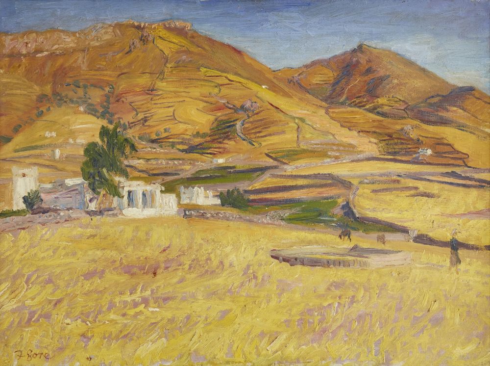 Frederick Gore CBE RA, British 1913-2003- Landscape on Paros, Greece; oil on canvas, signed,