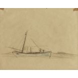 John Wells, British 1907-2000- Fishing boat at sea; black and coloured crayon on buff paper, 16.